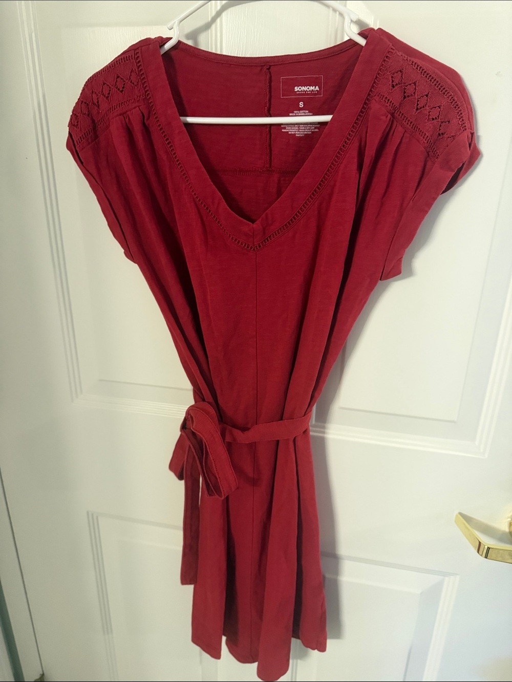 Sonoma Burgundy V-Neck Belted Knit Dress